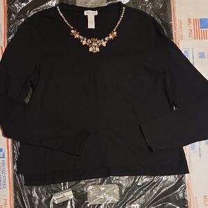 Andrea Jovine Black Embellished Boxy Long Sleeve Blouse